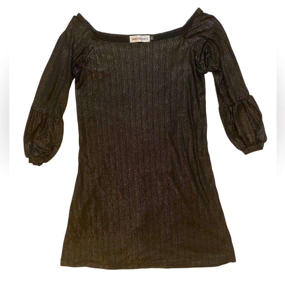 XS Veronica M Black & Shimmery Gold A-Line Dress